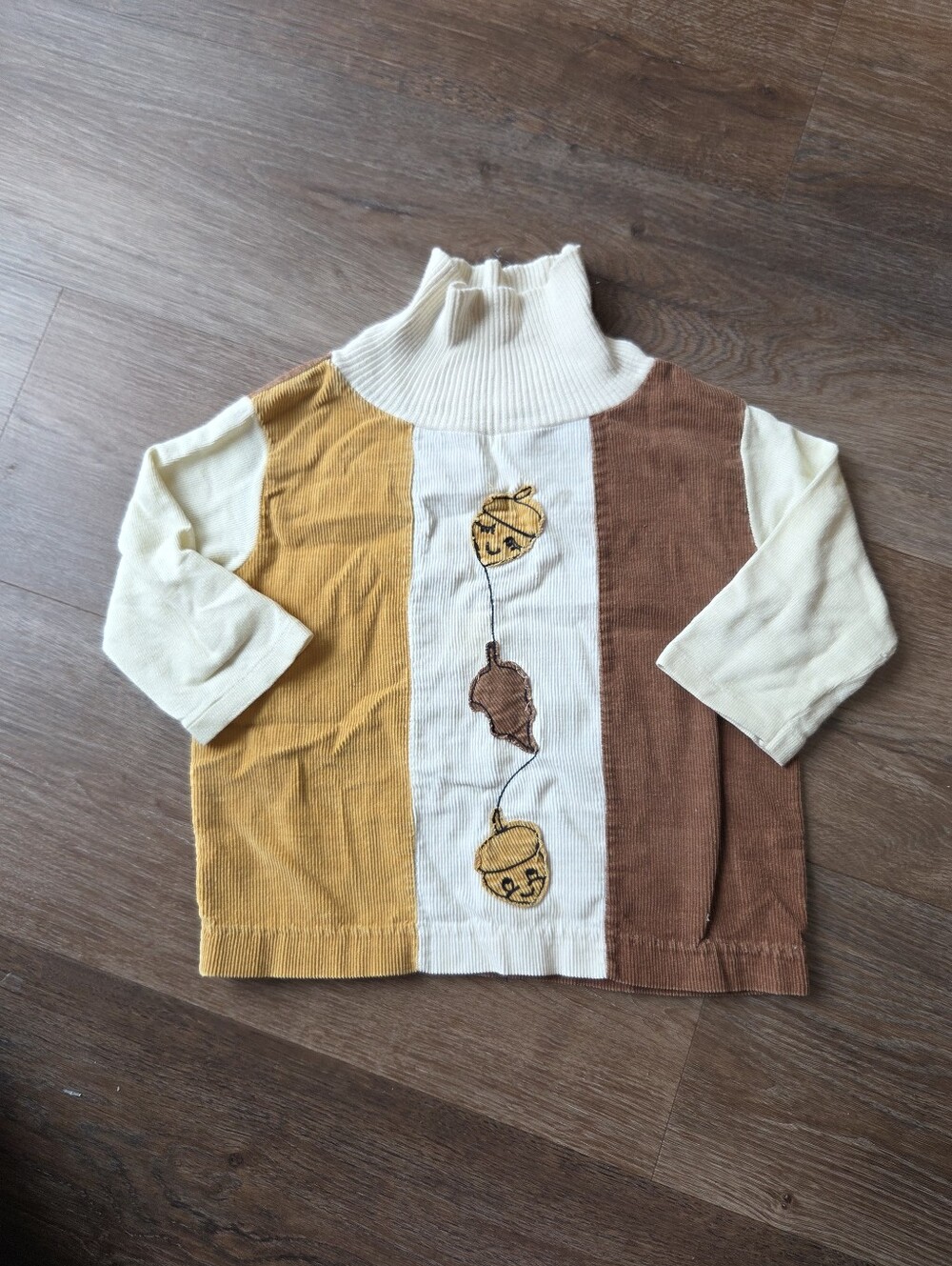 Vintage 70s Baby Toddler Corduroy Turtleneck Sweater with Acorn Applique